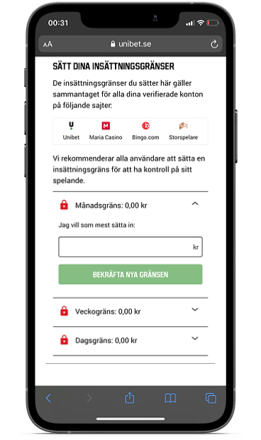 Unibet Insättningsgränser